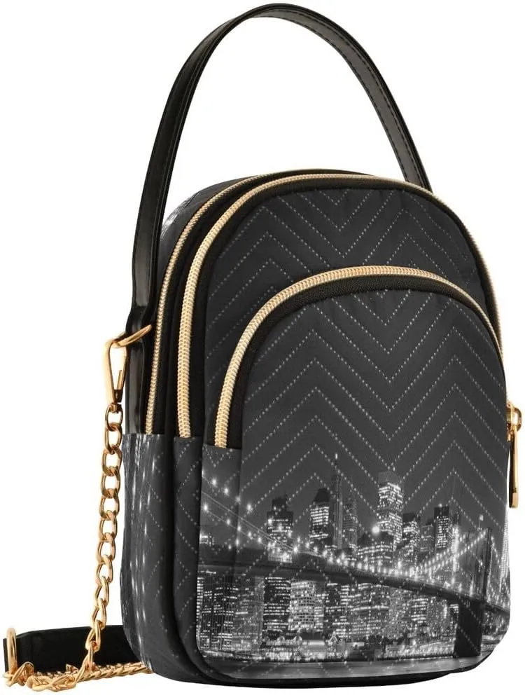 ALAZA Brooklyn Bridge Manhattan Night New York City Crossbody Bag Small Shoulder Handbags Leather Purse for Women