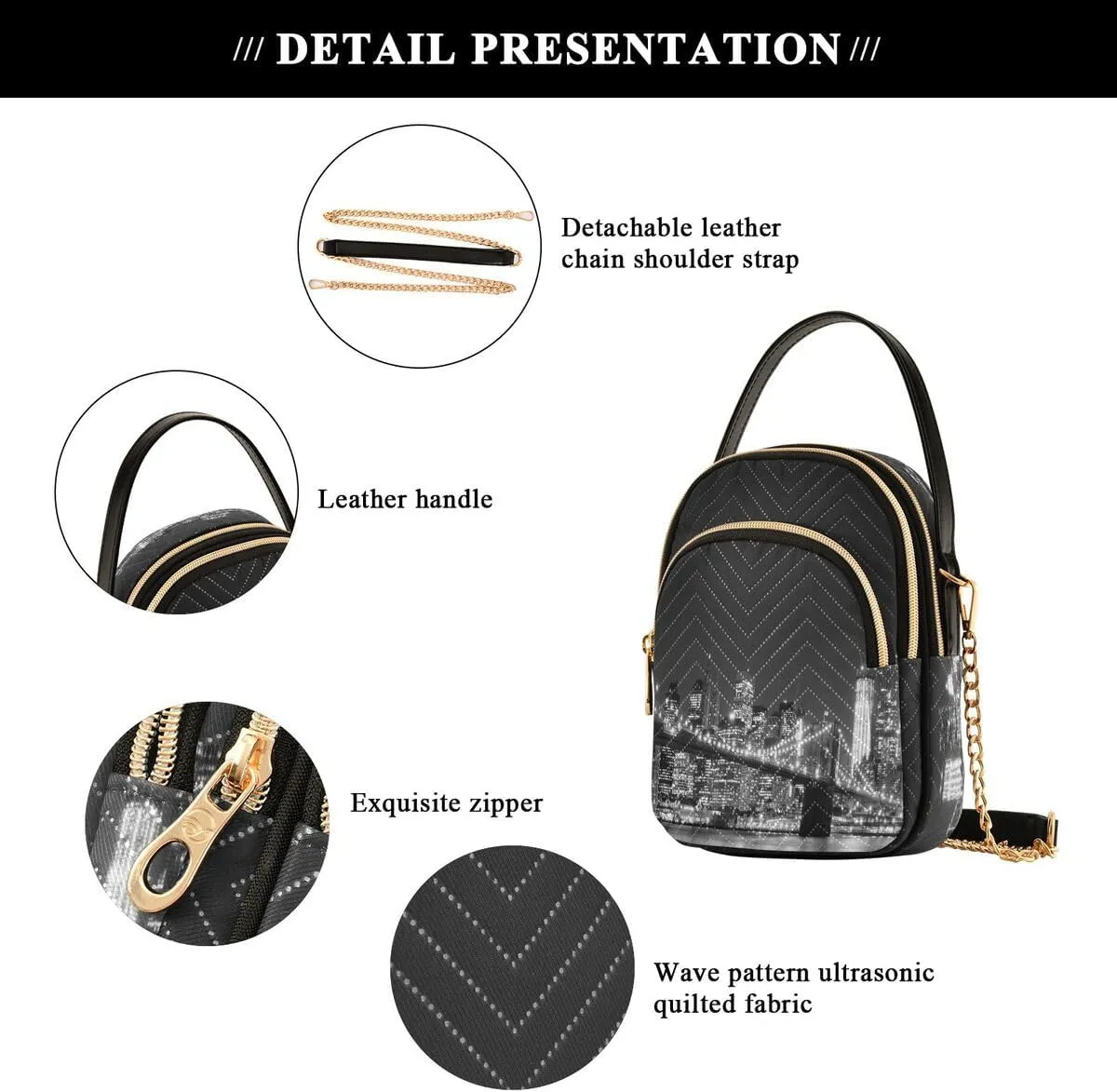 ALAZA Brooklyn Bridge Manhattan Night New York City Crossbody Bag Small Shoulder Handbags Leather Purse for Women