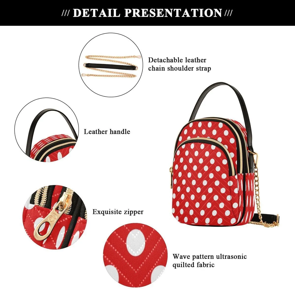 ALAZA Polka Dot Red White Crossbody Bag Small Shoulder Handbags Leather Purse for Women