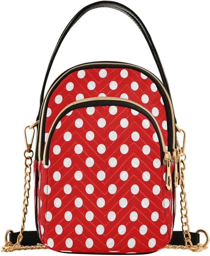 ALAZA Polka Dot Red White Crossbody Bag Small Shoulder Handbags Leather Purse for Women
