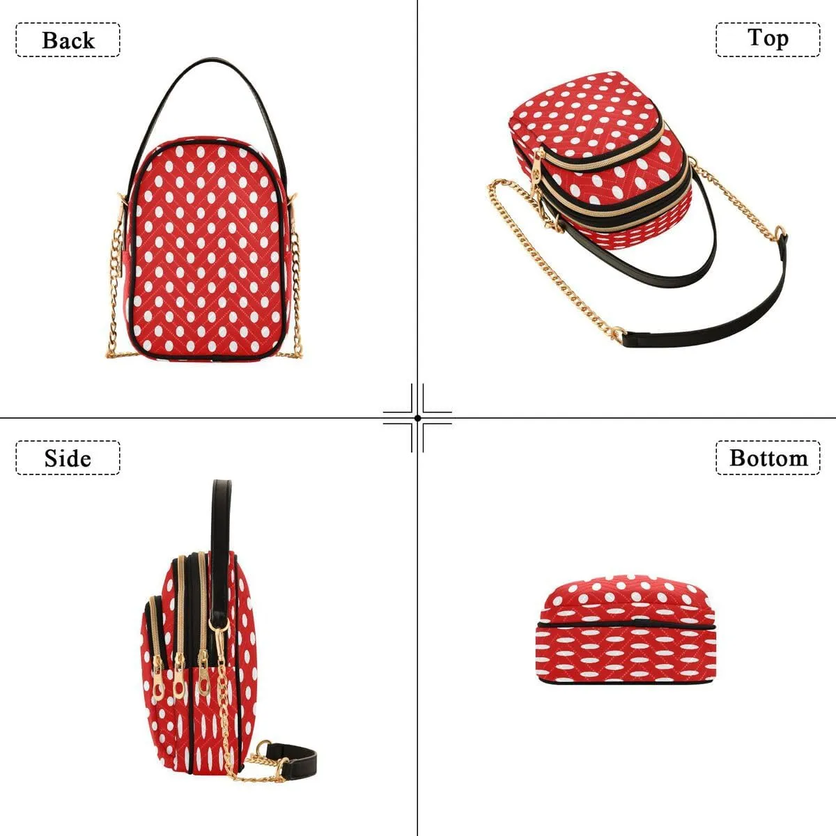 ALAZA Polka Dot Red White Crossbody Bag Small Shoulder Handbags Leather Purse for Women