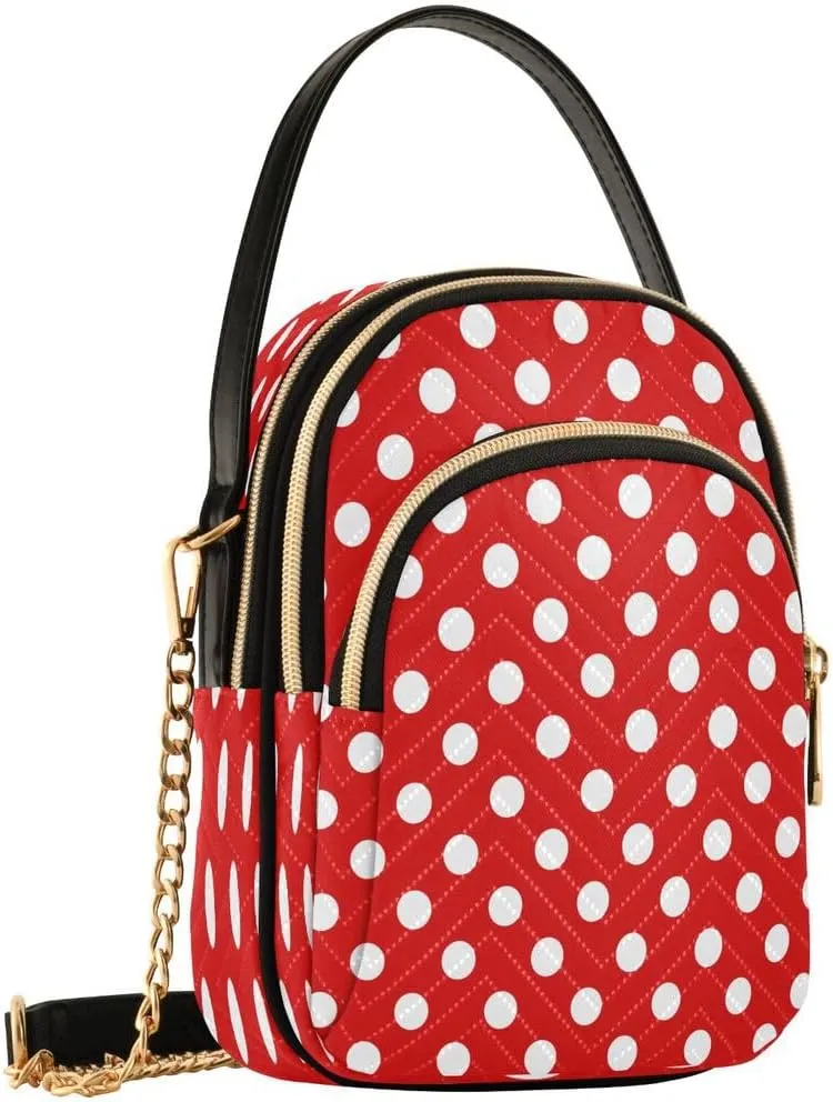 ALAZA Polka Dot Red White Crossbody Bag Small Shoulder Handbags Leather Purse for Women