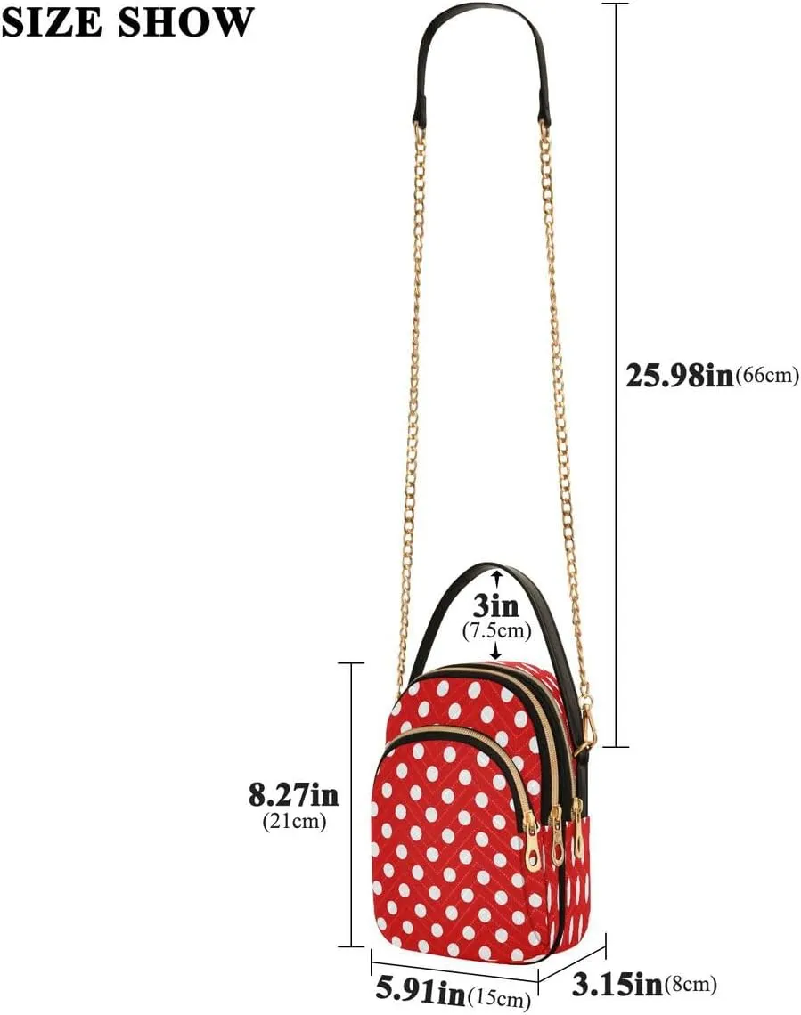 ALAZA Polka Dot Red White Crossbody Bag Small Shoulder Handbags Leather Purse for Women