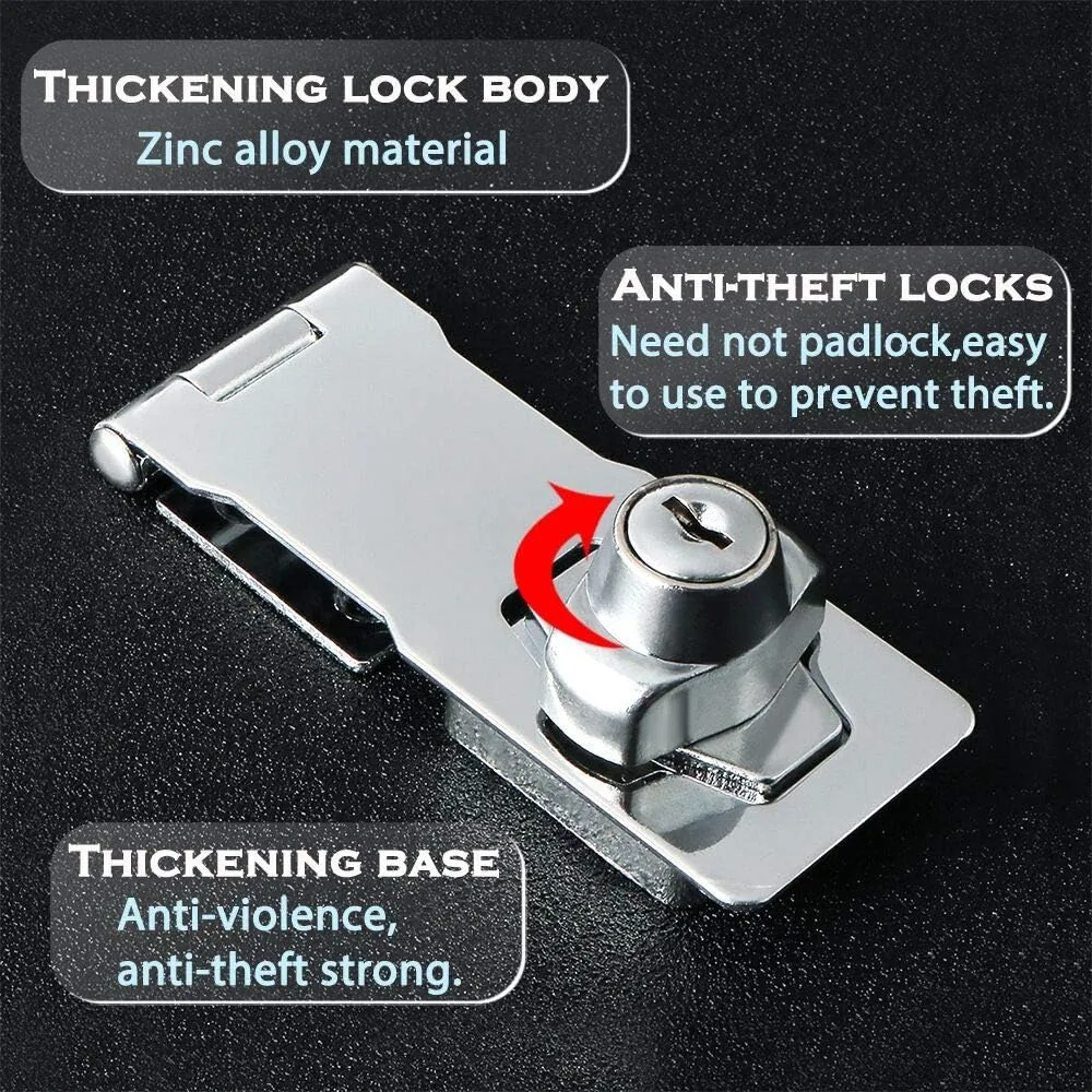 Alise Keyed Hasp Lock,3 Inch Safety Packlock Clasp Hasp Lock Latch with Lock,Door Hinge Lock with Keys Keyed Locking Hasp for Cabinets Closets Doors,Chrome