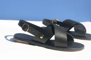 All Black - Black Sole - Slingback Cross Sandals