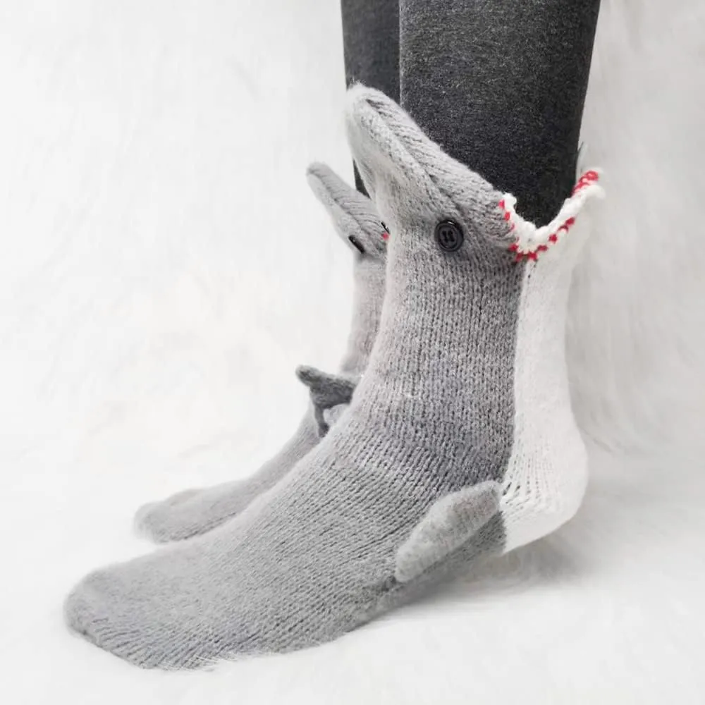 Alligator Socks Shark Socks Biting Leg, Novelty Knit Crocodile Socks, Funny Animal Floor Socks for Adult