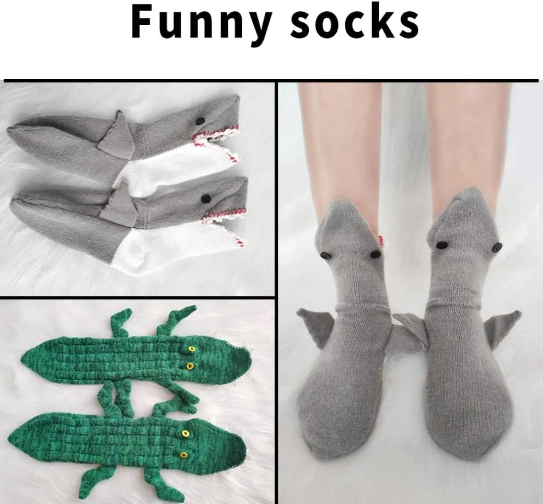 Alligator Socks Shark Socks Biting Leg, Novelty Knit Crocodile Socks, Funny Animal Floor Socks for Adult