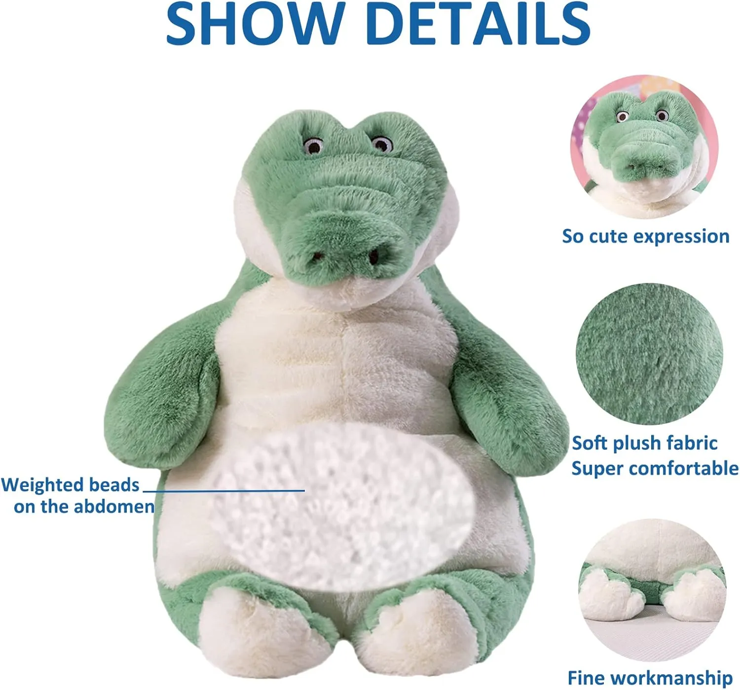 Alligator Weighted Stuffed Animals, 21.5" 5.2 lbs Weighted Crocodile Plush Toy Large Weighted Plush Animal Pillow Gifts for Boys and Girls