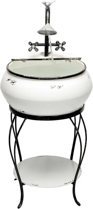 Alpine Corporation YHL170 32” Indoor/Outdoor Antique Metal Sink Water Fountain with Stand – Charming Waterfall Feature for Garden, Patio & Home Decor, White