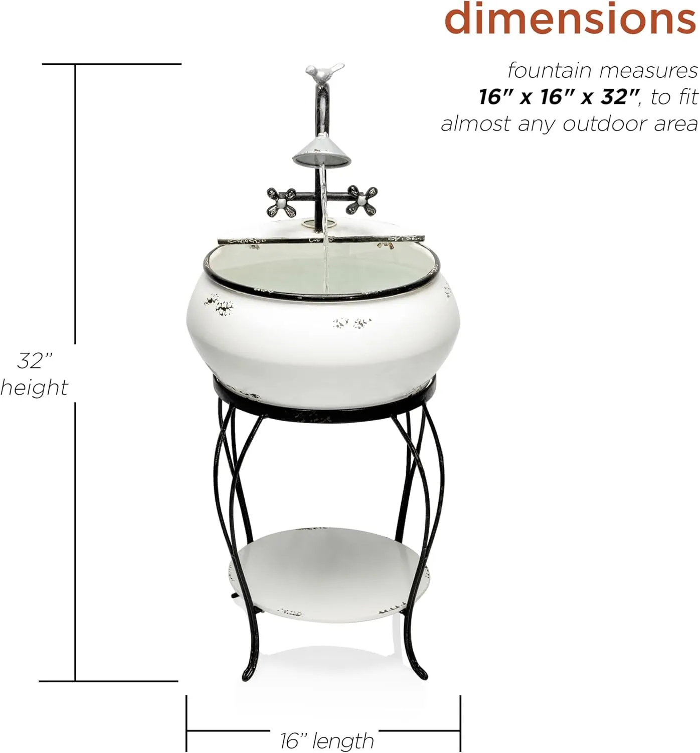 Alpine Corporation YHL170 32” Indoor/Outdoor Antique Metal Sink Water Fountain with Stand – Charming Waterfall Feature for Garden, Patio & Home Decor, White