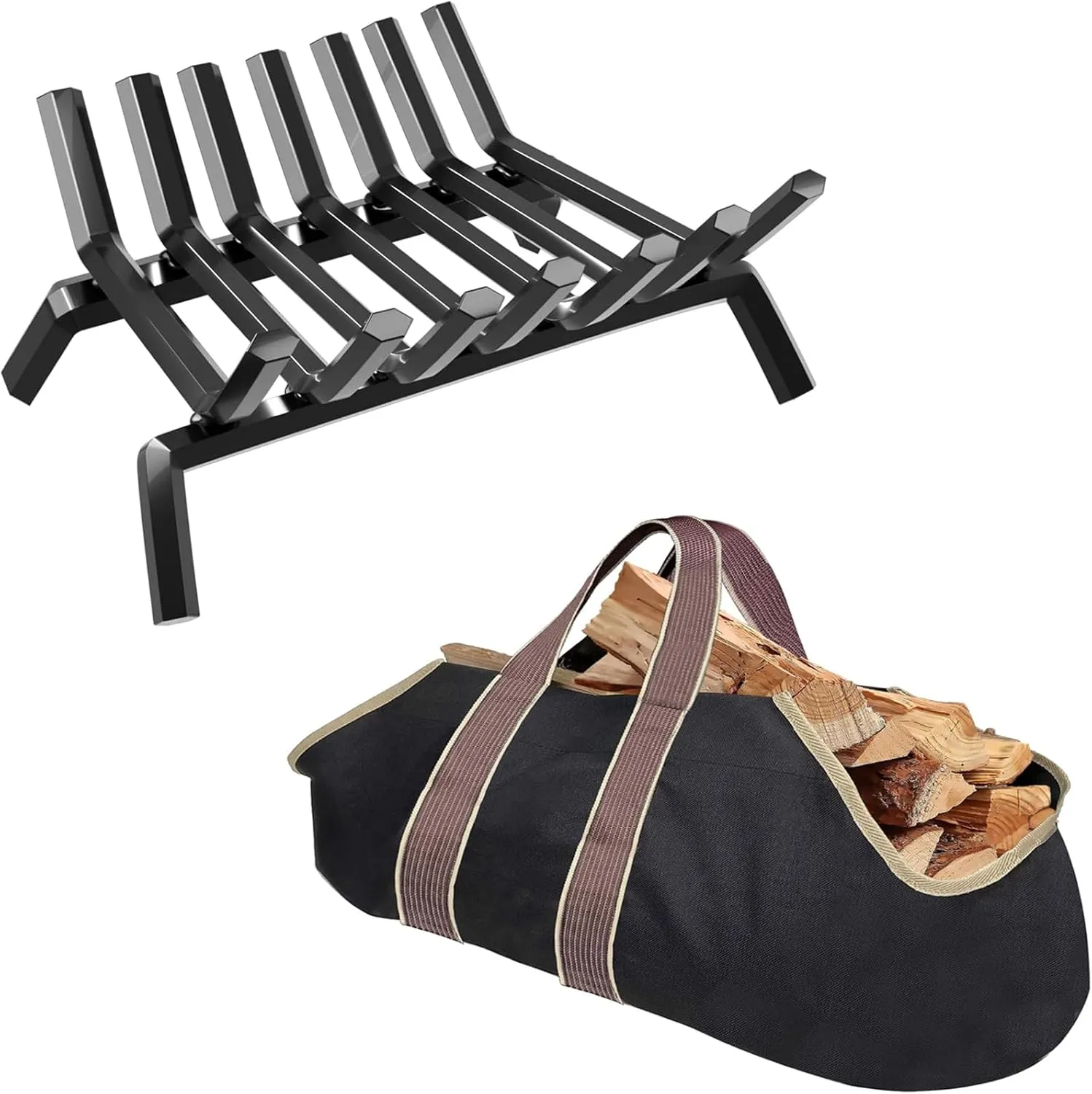 Amagabeli 21 Inch Fireplace Grate Bundle Firewood Carrier Log tote Bag