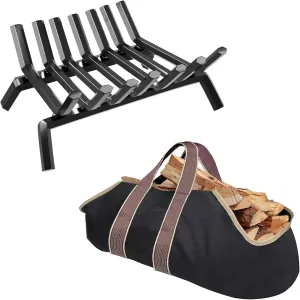 Amagabeli 21 Inch Fireplace Grate Bundle Firewood Carrier Log tote Bag