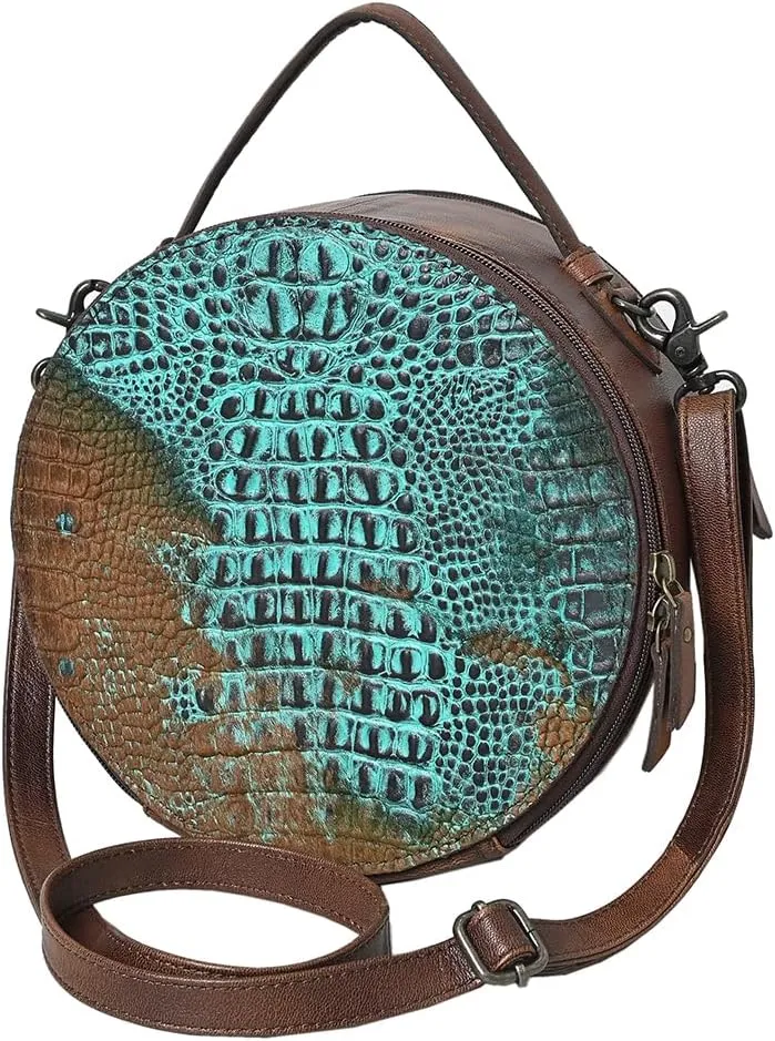 American Darling Adbg1563A Canteen Crocodile Embossed Genuine Leather Women Bag Western Handbag Purse