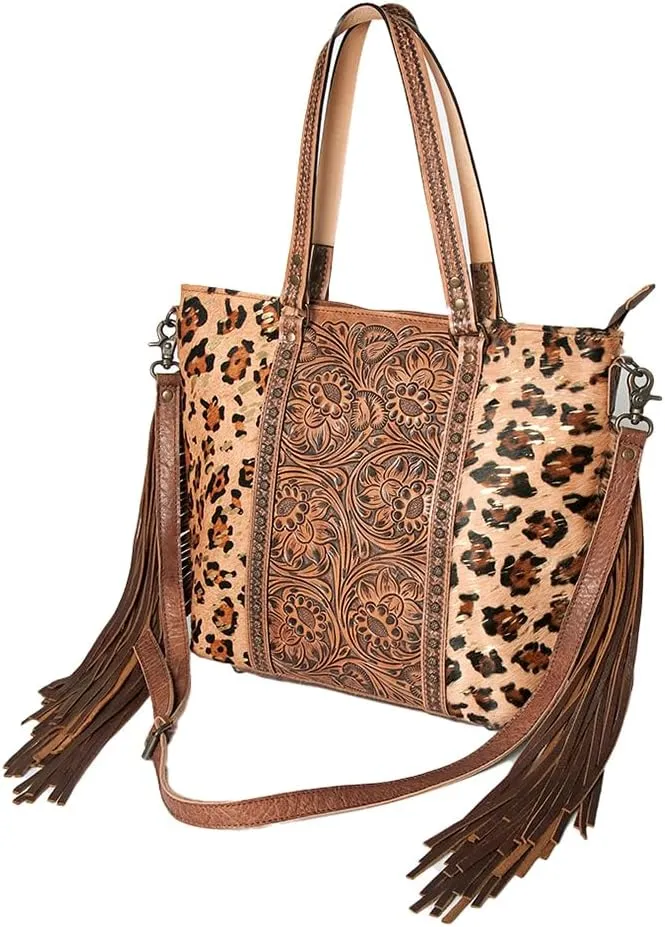 American Darling ADBG502ABRAH Tote Hand Tooled Hair-On Genuine Leather Women Bag Western Handbag Purse