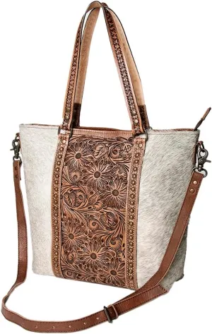 American Darling ADBG502ABRAH Tote Hand Tooled Hair-On Genuine Leather Women Bag Western Handbag Purse