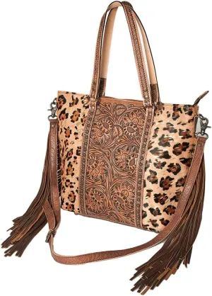 American Darling ADBG502ABRAH Tote Hand Tooled Hair-On Genuine Leather Women Bag Western Handbag Purse