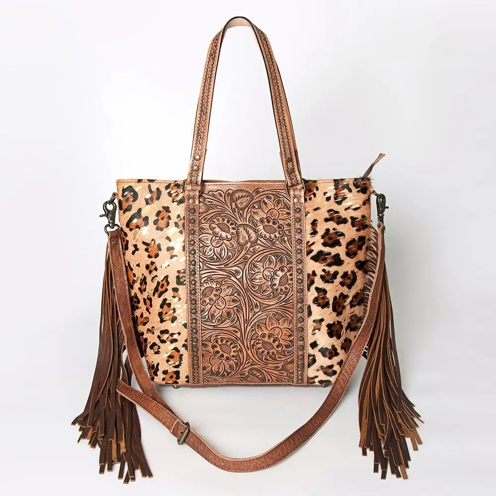 American Darling ADBG502ABRAH Tote Hand Tooled Hair-On Genuine Leather Women Bag Western Handbag Purse