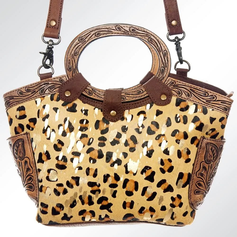 American Darling Hand Tooled Hair On Genuine Leather Women Bag Western Handbag Purse