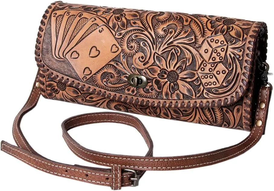 American Darling Wallet Hand Tooled Genuine Leather Women Bag Western Handbag Purse