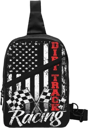 American Flag Dirt Track Racing Car Bike Driver Racer Portable Sling Bags Packable Crossbody Bag Foldable Sport Daypack Reusable Shoulder Backpack Diagonally Chest Bag for Workout Travel
