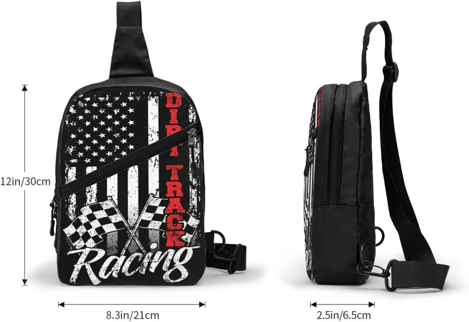 American Flag Dirt Track Racing Car Bike Driver Racer Portable Sling Bags Packable Crossbody Bag Foldable Sport Daypack Reusable Shoulder Backpack Diagonally Chest Bag for Workout Travel