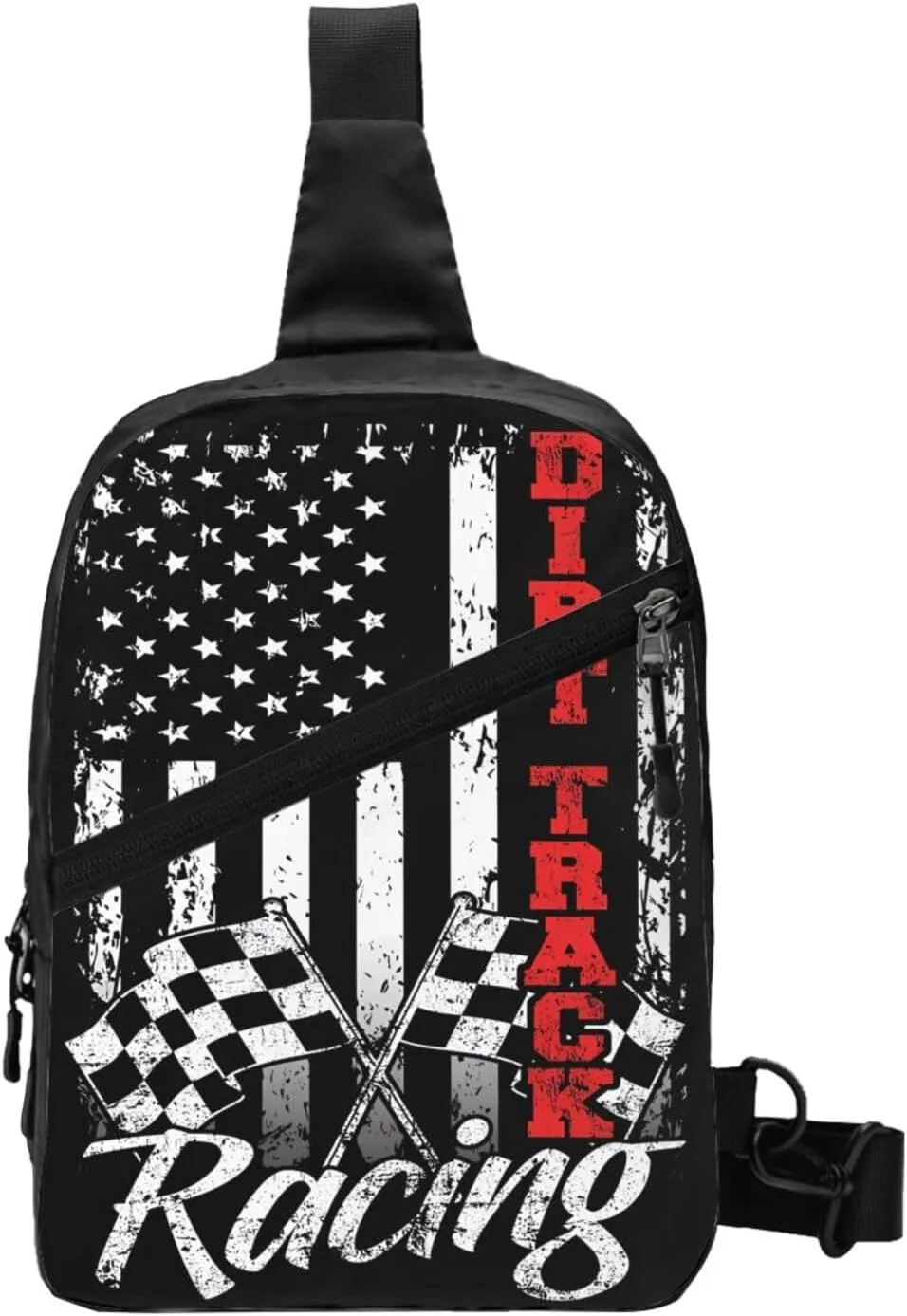 American Flag Dirt Track Racing Car Bike Driver Racer Portable Sling Bags Packable Crossbody Bag Foldable Sport Daypack Reusable Shoulder Backpack Diagonally Chest Bag for Workout Travel