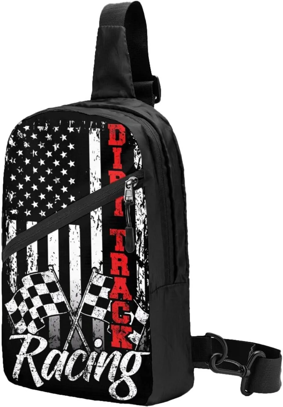 American Flag Dirt Track Racing Car Bike Driver Racer Portable Sling Bags Packable Crossbody Bag Foldable Sport Daypack Reusable Shoulder Backpack Diagonally Chest Bag for Workout Travel
