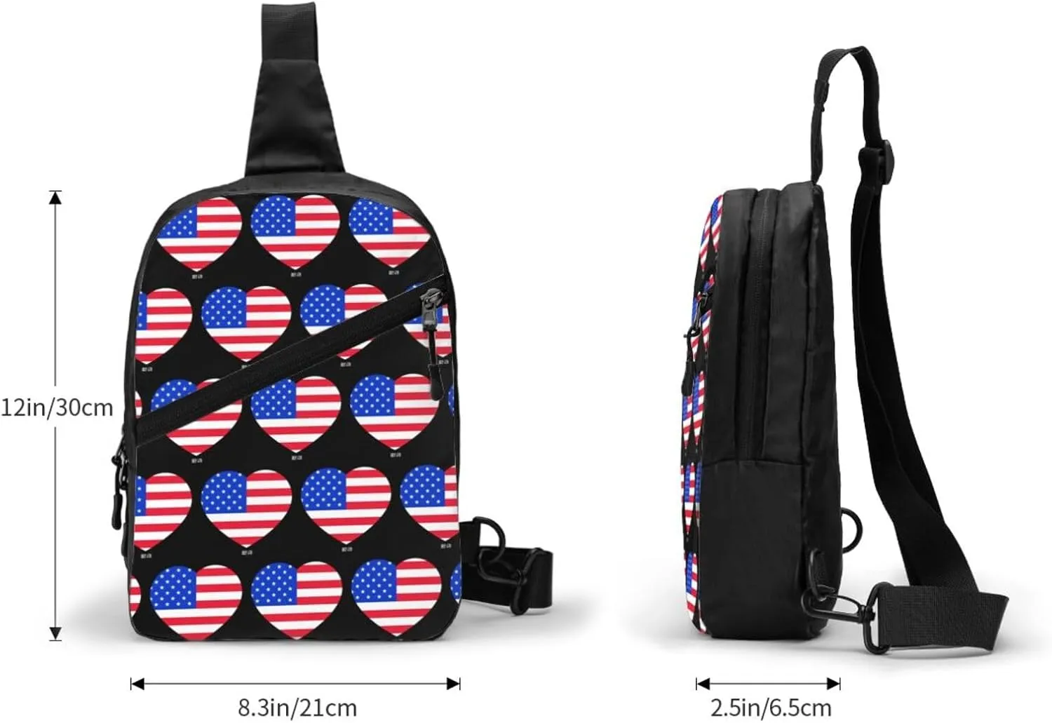 American Flag Heart Portable Sling Bags Packable Crossbody Bag Foldable Sport Daypack Reusable Shoulder Backpack Diagonally Chest Bag for Workout Travel