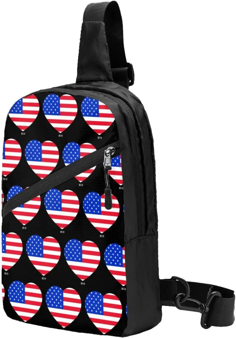 American Flag Heart Portable Sling Bags Packable Crossbody Bag Foldable Sport Daypack Reusable Shoulder Backpack Diagonally Chest Bag for Workout Travel