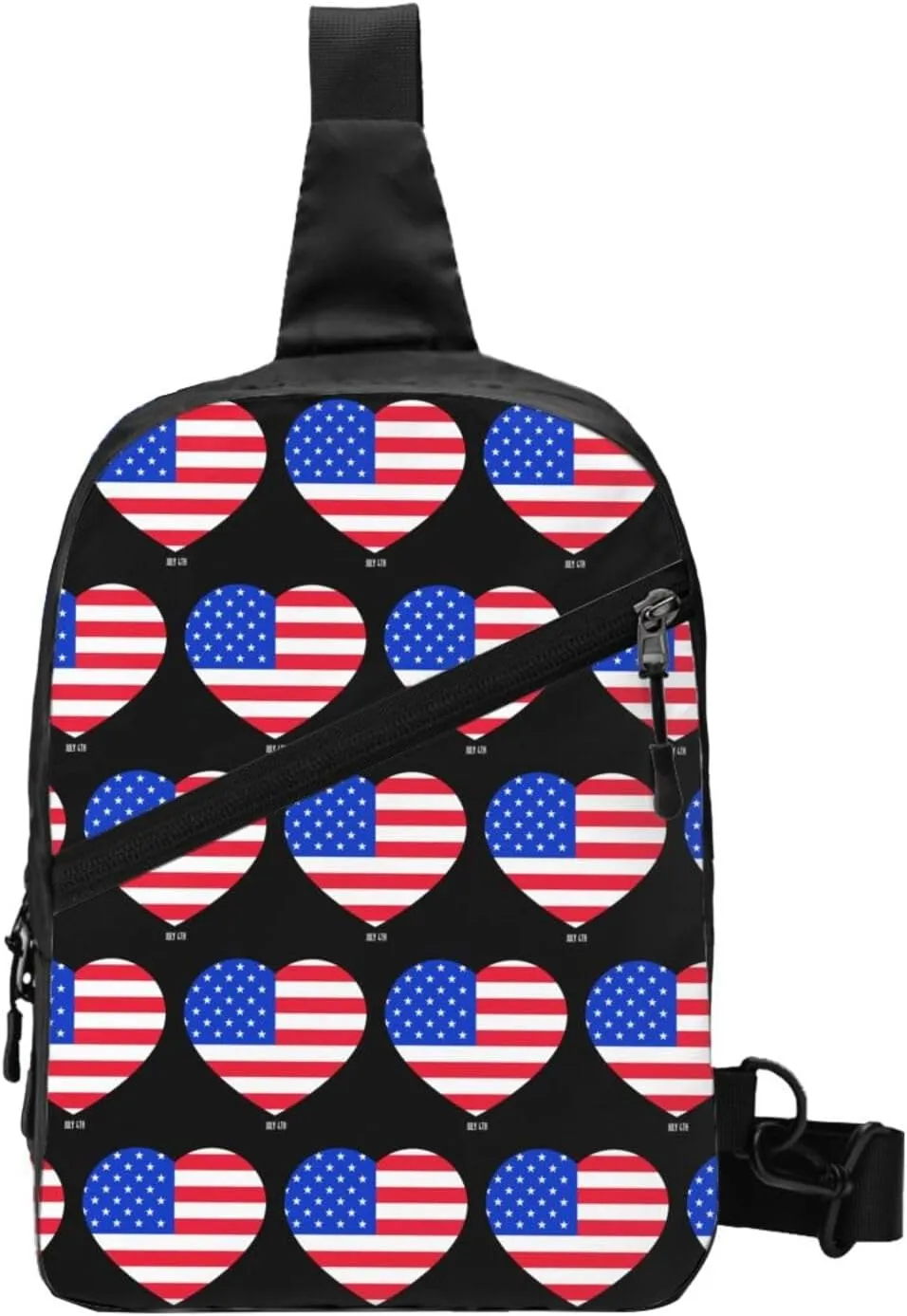 American Flag Heart Portable Sling Bags Packable Crossbody Bag Foldable Sport Daypack Reusable Shoulder Backpack Diagonally Chest Bag for Workout Travel