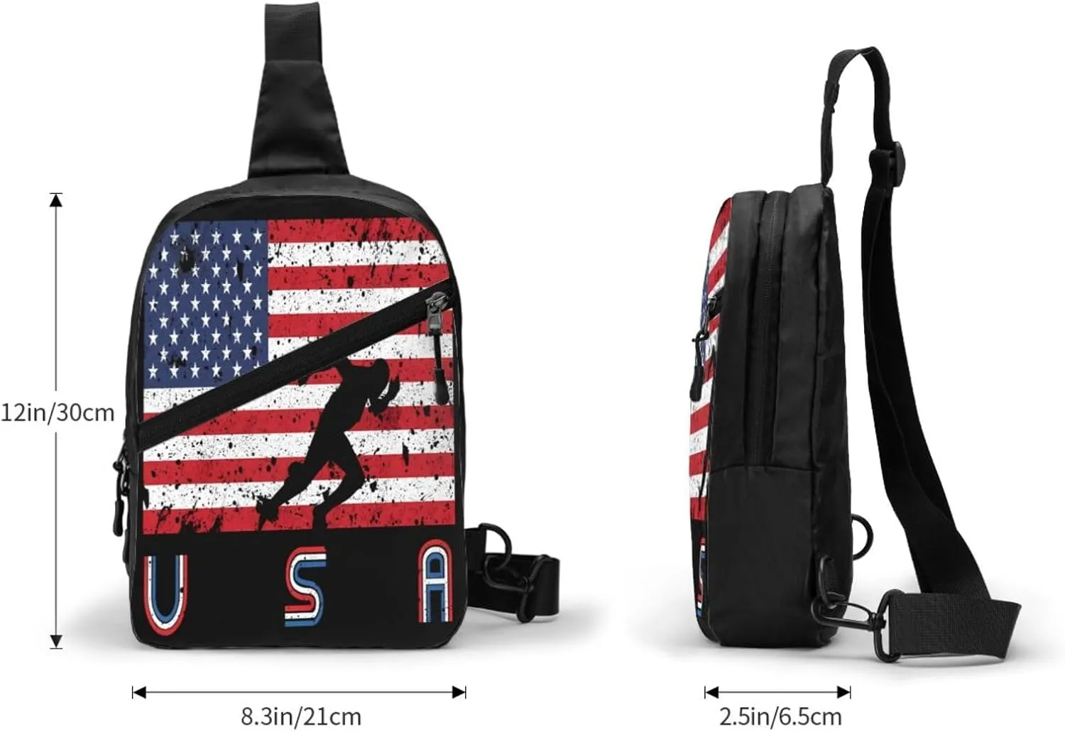 American Flag Track Team Portable Sling Bags Packable Crossbody Bag Foldable Sport Daypack Reusable Shoulder Backpack Diagonally Chest Bag for Workout Travel