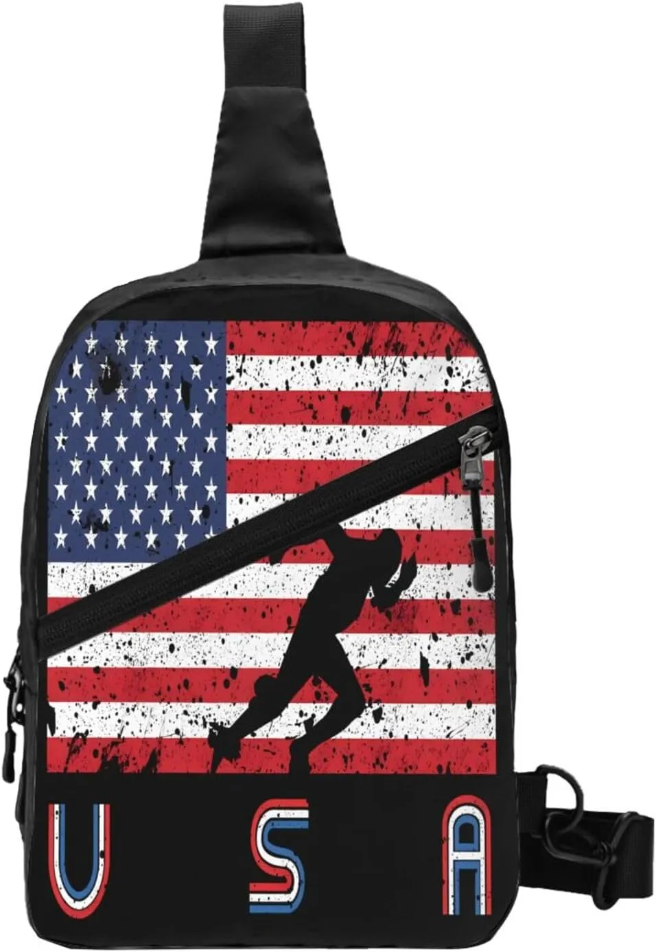 American Flag Track Team Portable Sling Bags Packable Crossbody Bag Foldable Sport Daypack Reusable Shoulder Backpack Diagonally Chest Bag for Workout Travel