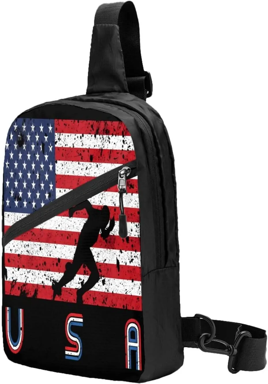 American Flag Track Team Portable Sling Bags Packable Crossbody Bag Foldable Sport Daypack Reusable Shoulder Backpack Diagonally Chest Bag for Workout Travel