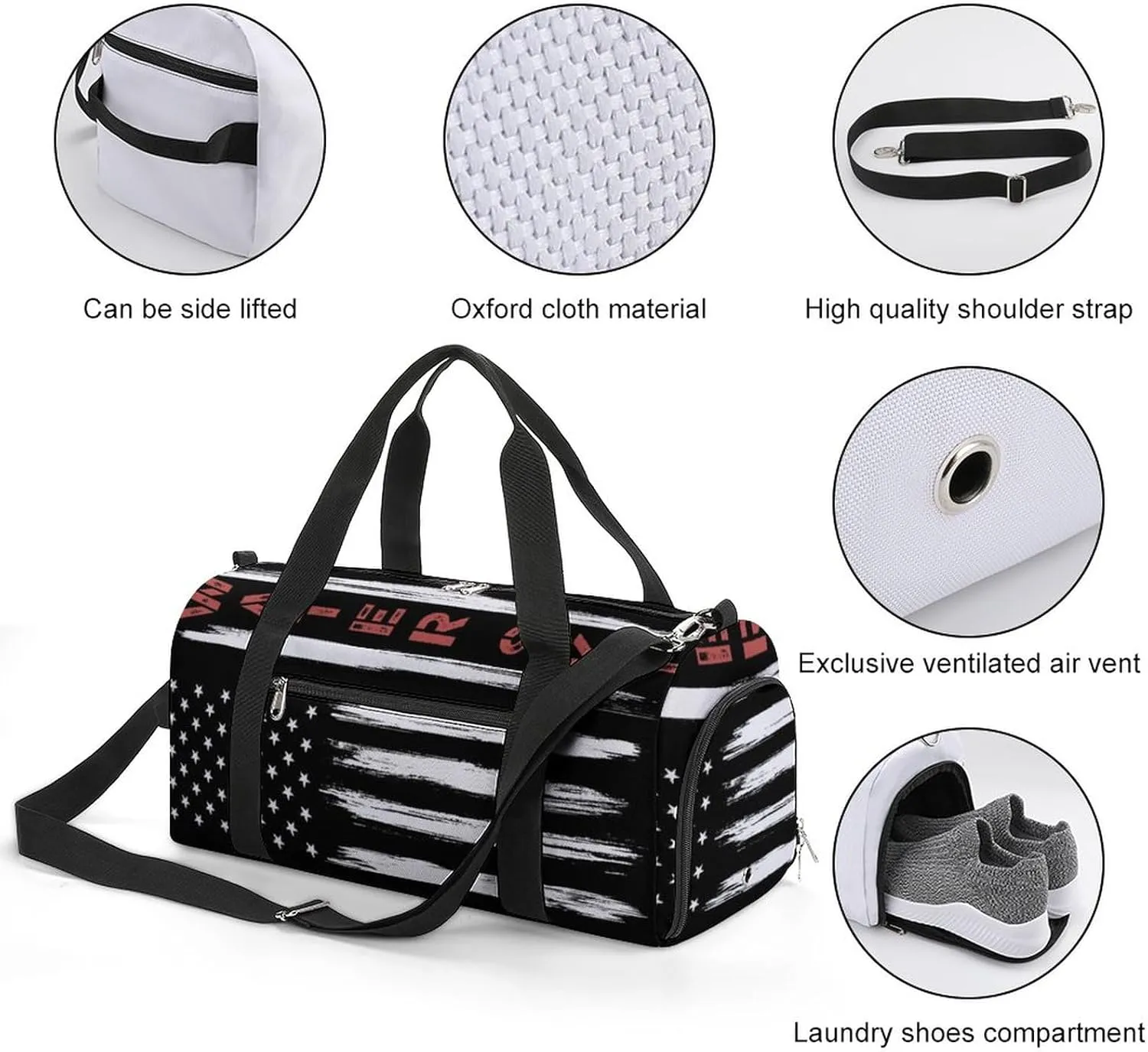 American Flag Water-skiing Water Resistant Gym Bag with Shoe Compartment, Travel Duffel Tote Bag Weekender Overnight Bag for Women Men