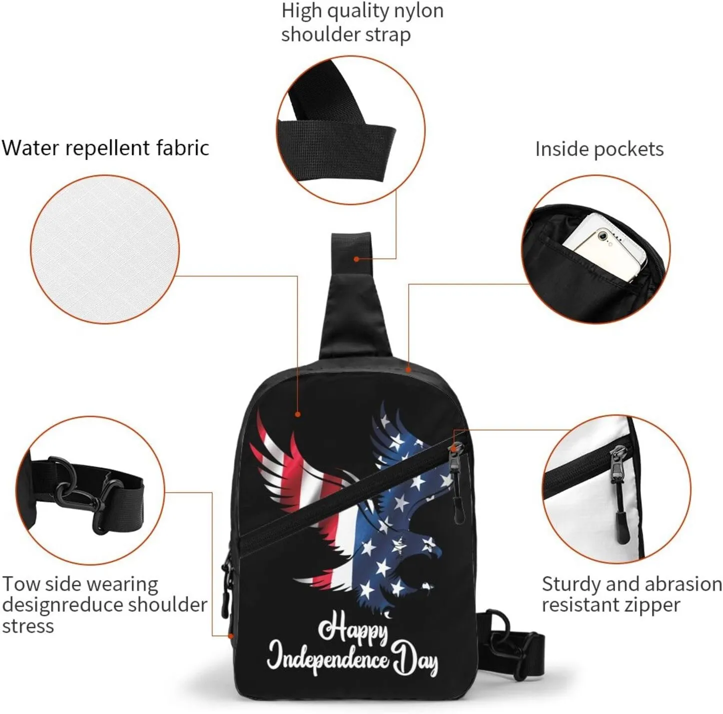 American Flag We The People Eagle Portable Sling Bags Packable Crossbody Bag Foldable Sport Daypack Reusable Shoulder Backpack Diagonally Chest Bag for Workout Travel
