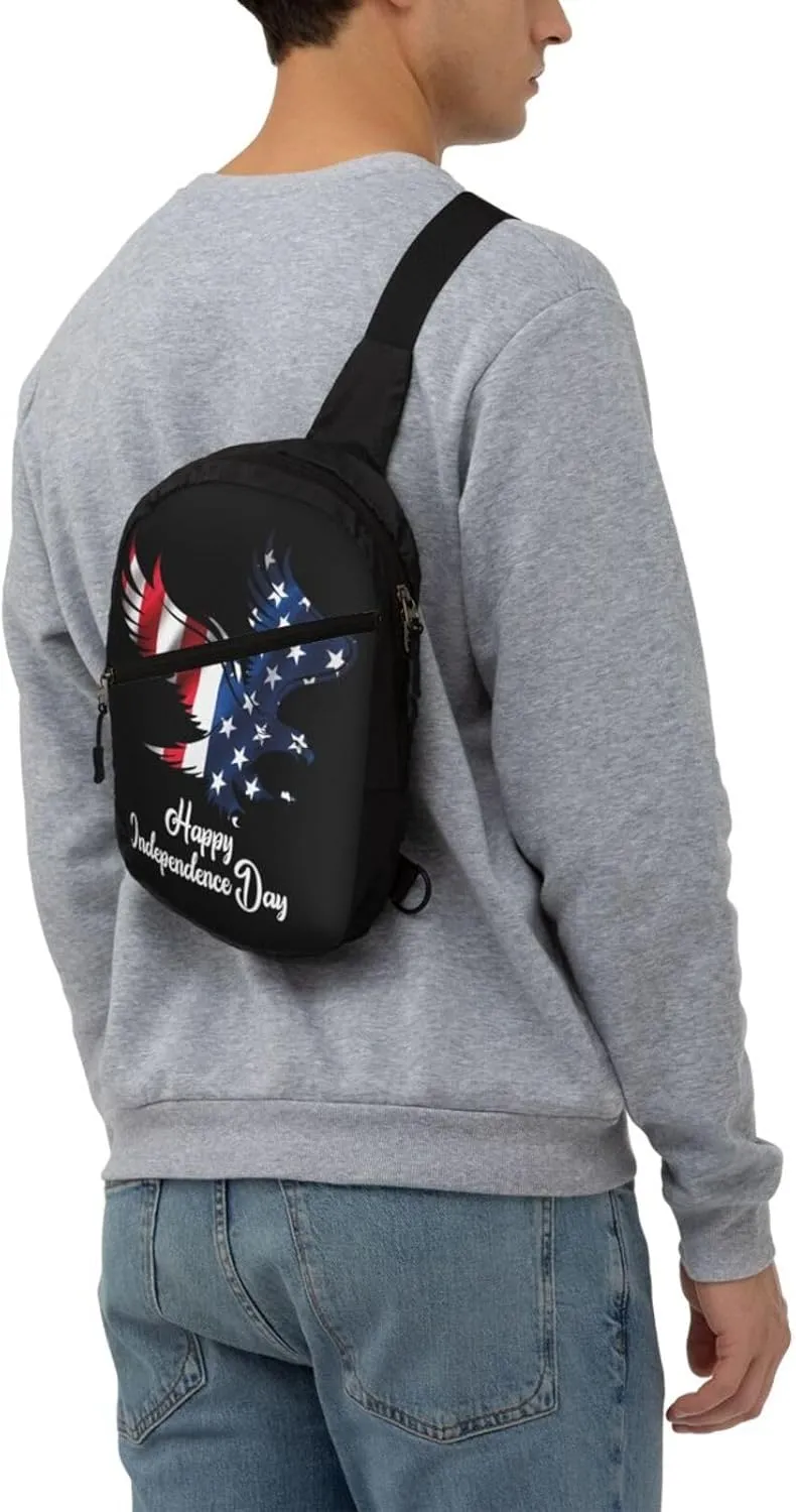American Flag We The People Eagle Portable Sling Bags Packable Crossbody Bag Foldable Sport Daypack Reusable Shoulder Backpack Diagonally Chest Bag for Workout Travel