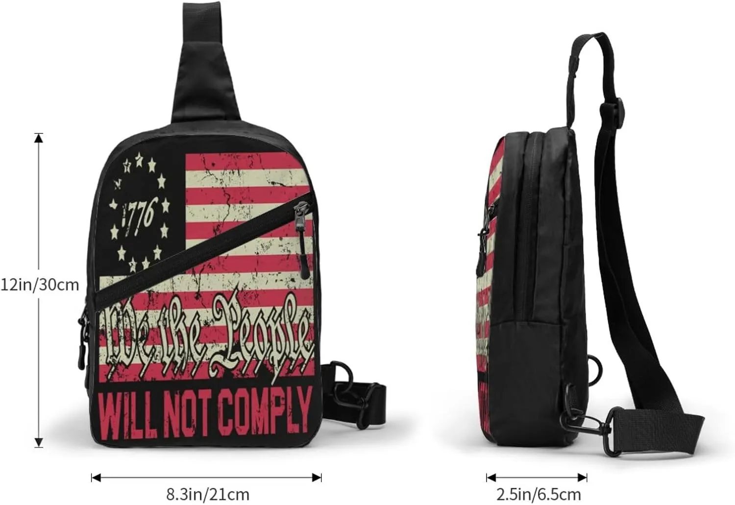 American Flag We The People I Will Not Comply Portable Sling Bags Packable Crossbody Bag Foldable Sport Daypack Reusable Shoulder Backpack Diagonally Chest Bag for Workout Travel
