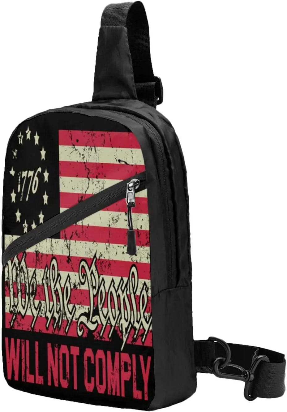 American Flag We The People I Will Not Comply Portable Sling Bags Packable Crossbody Bag Foldable Sport Daypack Reusable Shoulder Backpack Diagonally Chest Bag for Workout Travel