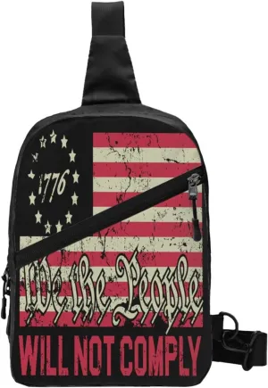 American Flag We The People I Will Not Comply Portable Sling Bags Packable Crossbody Bag Foldable Sport Daypack Reusable Shoulder Backpack Diagonally Chest Bag for Workout Travel