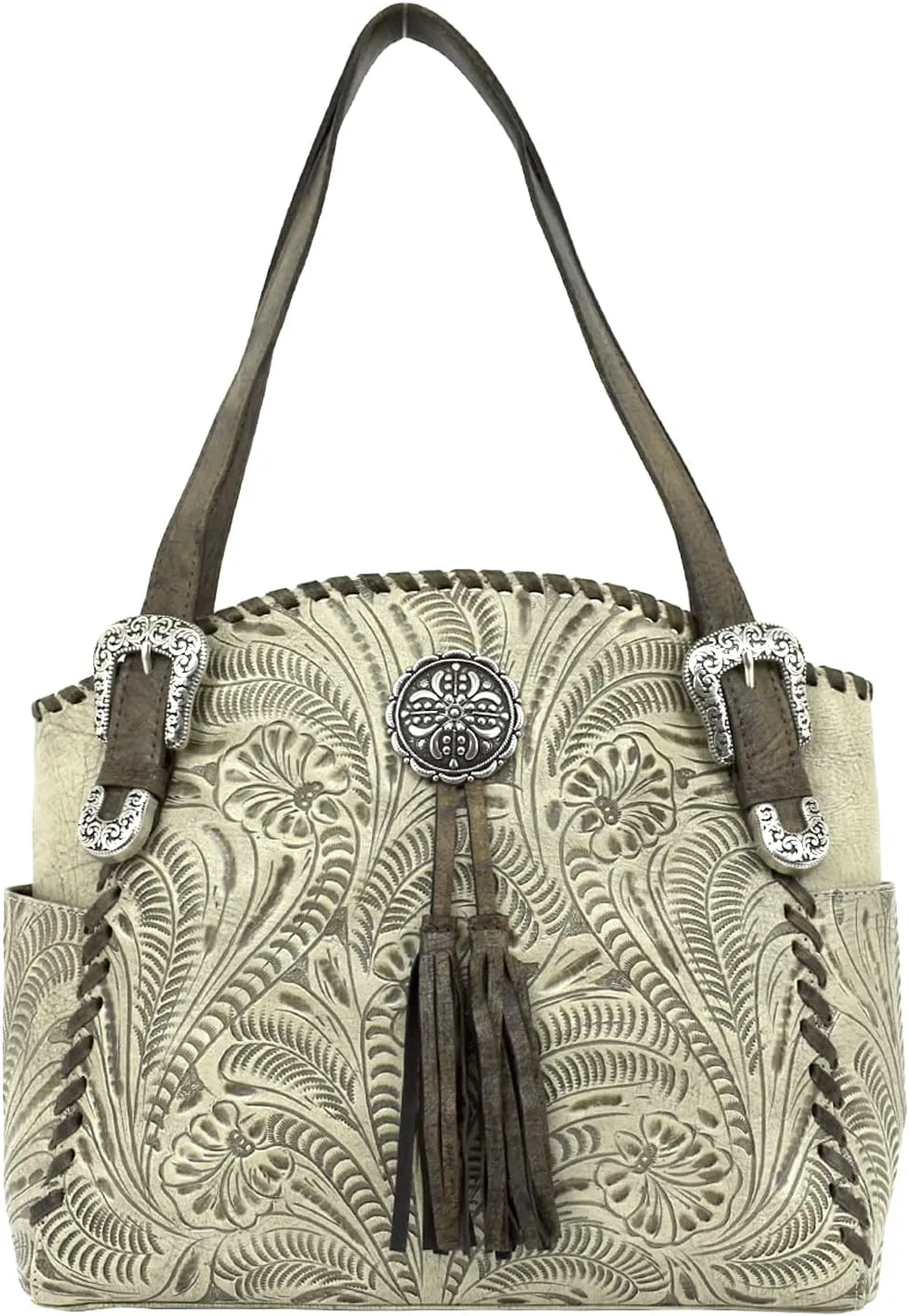 American west Lariats & Lace Leather Leather Tote with Conceal & Carry Pocket (Sand)