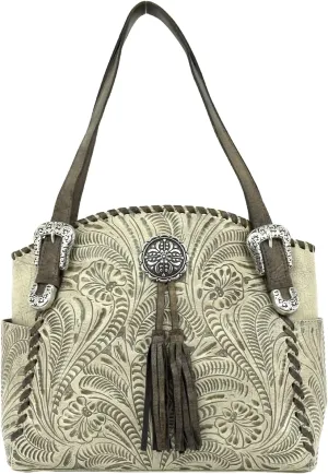 American west Lariats & Lace Leather Leather Tote with Conceal & Carry Pocket (Sand)