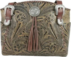 American West Leather - Multi Compartment Tote Bag -Purse Holder Bundle (Charcoal Brown - Bolo Concho)