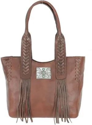American West Mohave Canyon Small Leather Zip Top Tote (Brown)