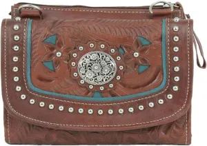 American Western Handtooled Leather Try Fold Wallet Cross