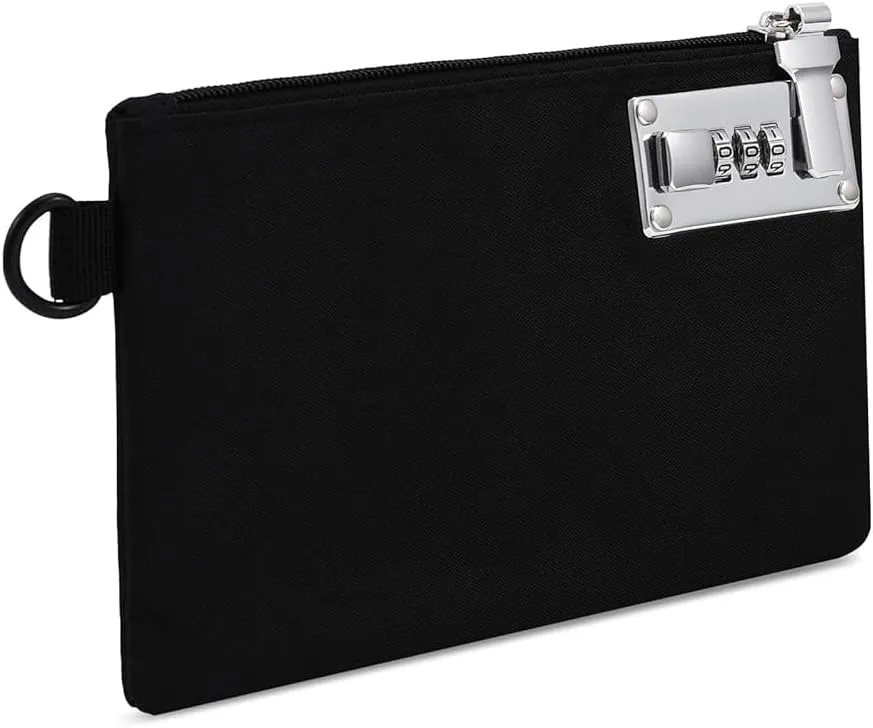 AMIR Money Bags with Zipper, 5x8 Inches, Money Pouch, Cash Bag, Coin Purse Bank Bags with Zipper for Travel, Cash, Jewelry, Passports, Credit Cards - Black