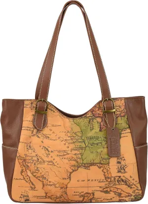Anna by Anuschka Heritage Collection Women's Genuine Leather Shoulder Bag - USA Map Tan