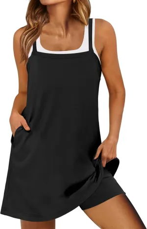 ANRABESS Womens Tennis Dress 2025 Trendy Summer Casual Loose Athletic Workout Exercise Golf Mini Romper Dress Built in Shorts