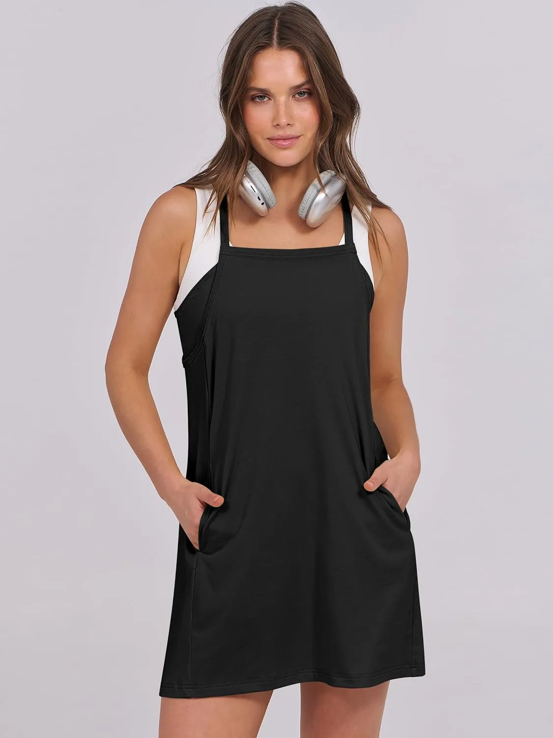 ANRABESS Womens Tennis Dress 2025 Trendy Summer Casual Loose Athletic Workout Exercise Golf Mini Romper Dress Built in Shorts