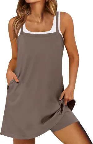 ANRABESS Womens Tennis Dress 2025 Trendy Summer Casual Loose Athletic Workout Exercise Golf Mini Romper Dress Built in Shorts