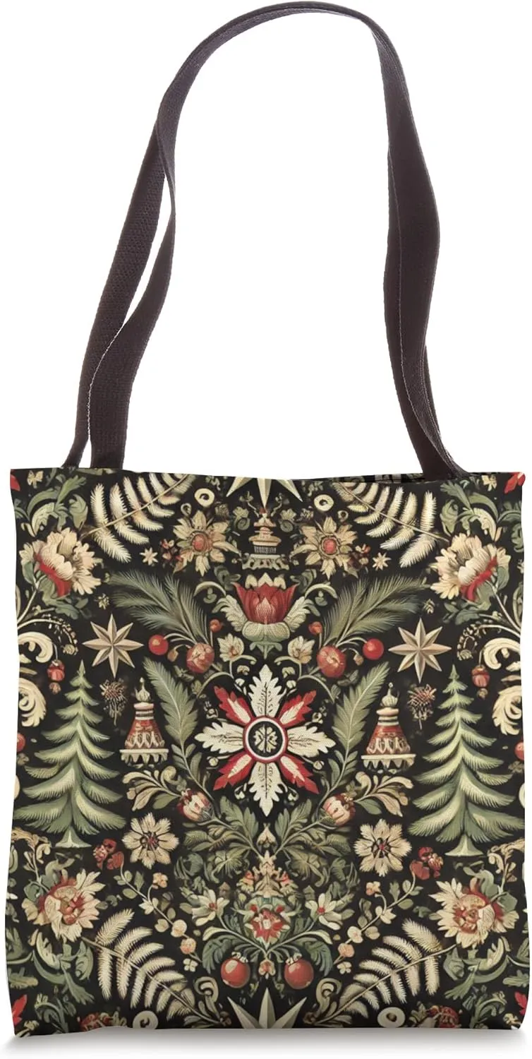 Antique Holiday Retro Christmas Polish Folk Art Wycinanki Tote Bag